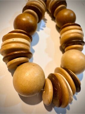 Chunky Natural Wood Bead Necklace in Light and Dark Brown